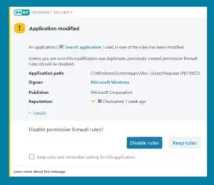 Application modified - ESET Internet Security