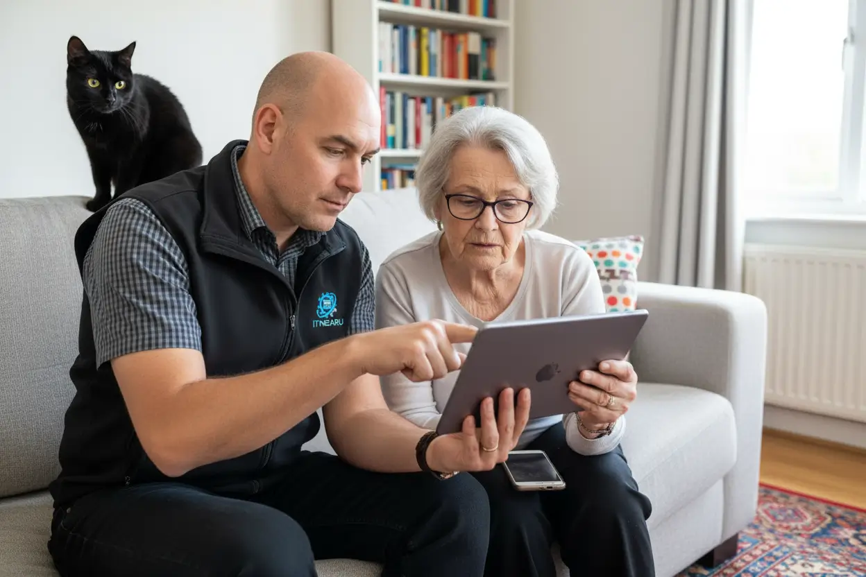 IT NEAR U consultant providing Android phone help to a customer in the Hutt Valley, including Lower Hutt and Upper Hutt.