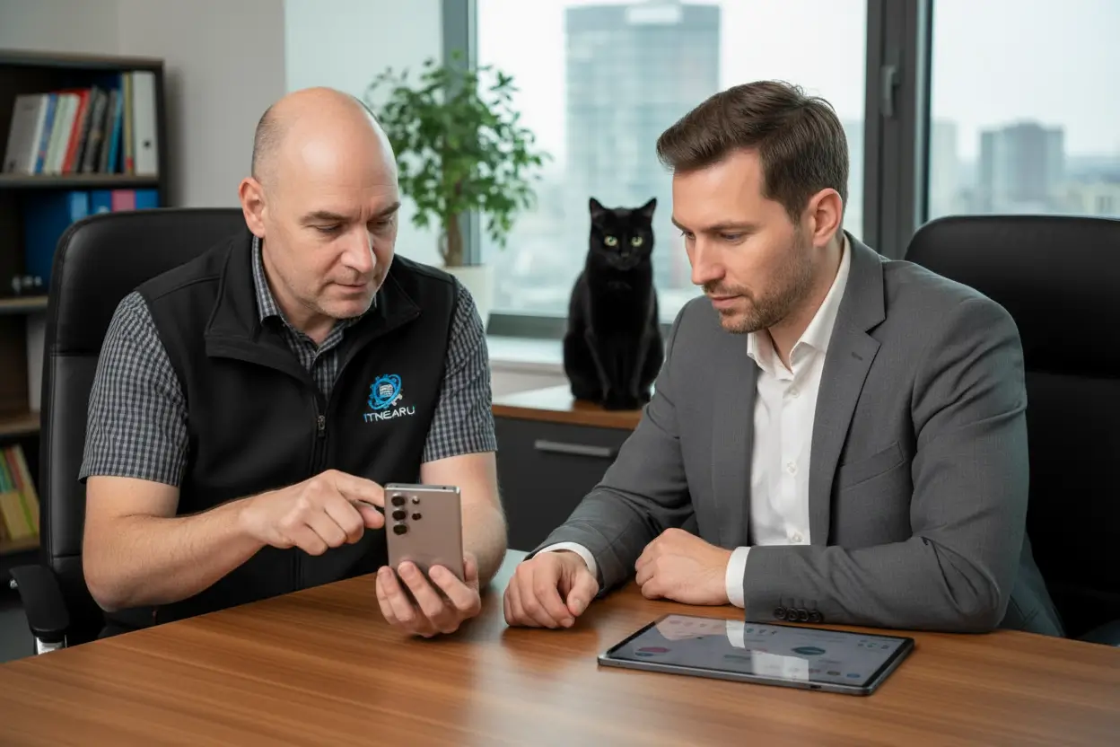 IT NEAR U consultant providing Android phone help to a customer in Porirua, New Zealand.